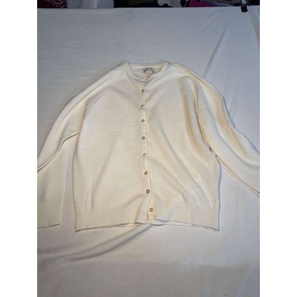 Vintage Hand Loomed Cream Cardigan Sweater 100% Virgin Acrylic Size 40 Raglan
